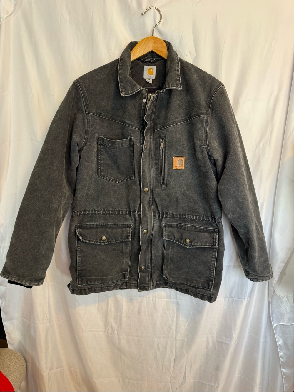 Carhartt 100118 Quilted-Lined Sandstone Duck Field Jacket Black Medium